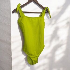 NWT LVER Green One Piece Swim with Bow Straps and Scoop Neckline M